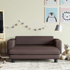 Sofá para niños y reposapiés cuero sintético marrón 100x50x30cm
