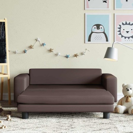 Sofá para niños y reposapiés cuero sintético marrón 100x50x30cm
