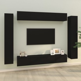 Set de muebles para TV 8 piezas madera contrachapada negro