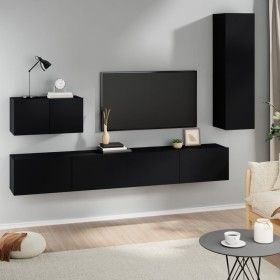 4-teiliges TV-Möbelset aus schwarzem Sperrholz von vidaXL, TV-Möbel - Ref: Foro24-3114327, Preis: 189,33 €, Rabatt: %