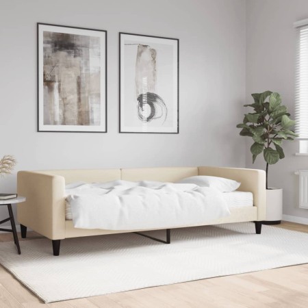 Sofá cama con colchón tela crema 100x200 cm