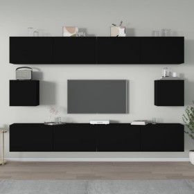 Set de muebles para TV 6 piezas madera contrachapada negro