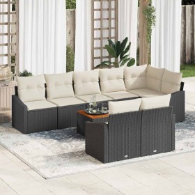 Conjunto de sofá de jardín con cojín 9 pcs Negro Poliratán
