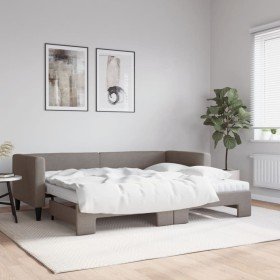 Sofá cama nido con colchón tela gris taupe 80x200 cm Sofá cama nido con colchón tela gris taupe 80x200 cm