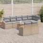 Conjunto de sofá de jardín con cojín 9 pcs Beige Poliratán