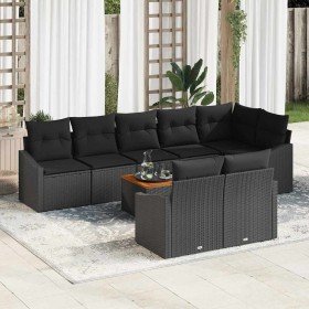 Conjunto de sofá de jardín con cojín 9 pcs Negro Poliratán