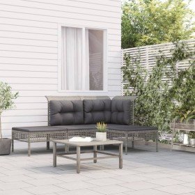 Set de muebles de jardín 4 pzas y cojines ratán sintético gris