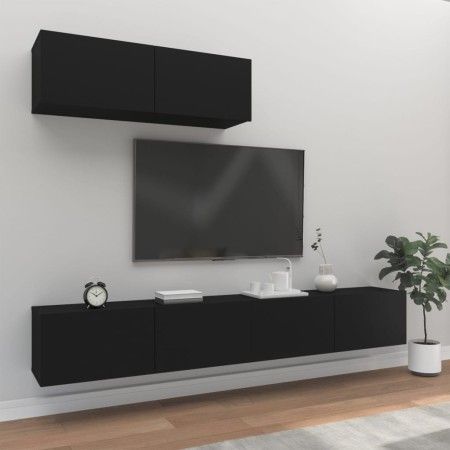 Set de muebles para TV 3 piezas madera contrachapada negro de vidaXL, Muebles TV - Ref: Foro24-3114479, Precio: 164,04 €, Des...