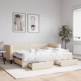 Sofá cama nido con cajones tela color crema 80x200 cm en Camas y somieres | Comprar online en Foro24
