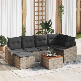 Conjunto de sofá de jardín con cojín 7 pcs Gris Poliratán