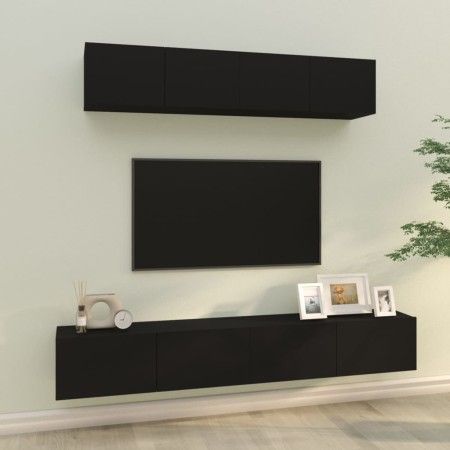 4-teiliges TV-Möbelset aus schwarzem Sperrholz von vidaXL, TV-Möbel - Ref: Foro24-3114535, Preis: 193,43 €, Rabatt: %