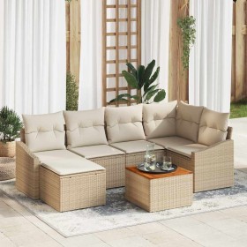 Conjunto de sofá de jardín con cojín 7 pcs Beige Poliratán
