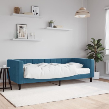 Sofá cama con colchón terciopelo azul 90x200 cm