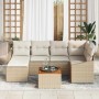 Conjunto de sofá de jardín con cojín 7 pcs Beige Poliratán