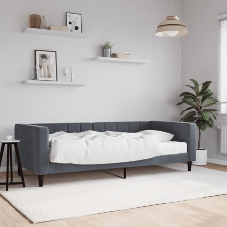 Sofá cama con colchón terciopelo gris oscuro 90x200 cm