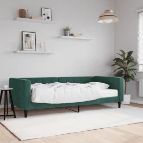 Sofá cama con colchón terciopelo verde oscuro 90x200 cm Sofá cama con colchón terciopelo verde oscuro 90x200 cm