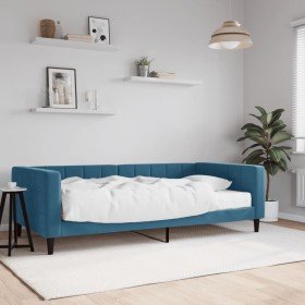 Sofá cama con colchón terciopelo azul 100x200 cm en Camas y somieres | Comprar online en Foro24