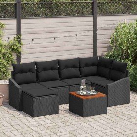 Conjunto de sofá de jardín con cojín 7 pcs Negro Poliratán