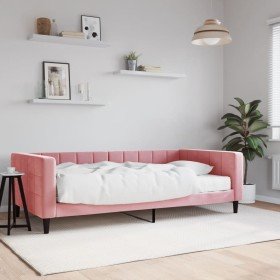 Sofá cama con colchón terciopelo rosa 100x200 cm Sofá cama con colchón terciopelo rosa 100x200 cm