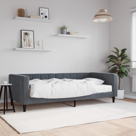 Sofá cama con colchón terciopelo gris oscuro 90x190 cm