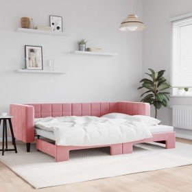 Sofá cama nido terciopelo rosa 80x200 cm Sofá cama nido terciopelo rosa 80x200 cm