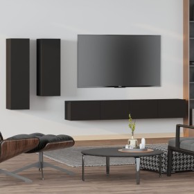 Set de muebles para TV 4 piezas madera contrachapada negro