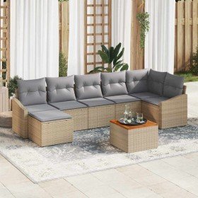Conjunto de sofá de jardín con cojín 8 pcs Beige Poliratán