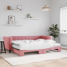 Sofá cama nido con colchón terciopelo rosa 80x200 cm Sofá cama nido con colchón terciopelo rosa 80x200 cm