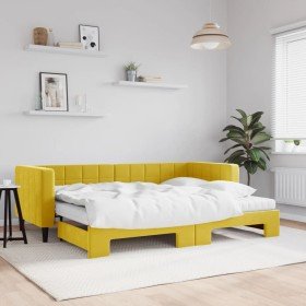 Sofá cama nido con colchón terciopelo amarillo 80x200 cm Sofá cama nido con colchón terciopelo amarillo 80x200 cm