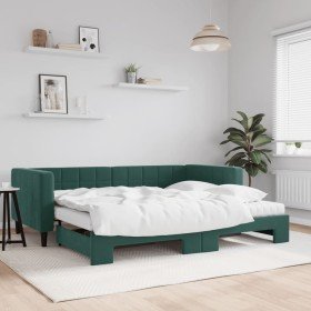 Sofá cama nido con colchón terciopelo verde oscuro 90x200 cm Sofá cama nido con colchón terciopelo verde oscuro 90x200 cm