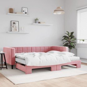 Sofá cama nido con colchón terciopelo rosa 90x200 cm Sofá cama nido con colchón terciopelo rosa 90x200 cm
