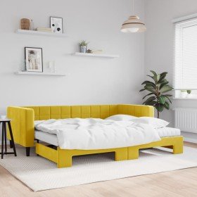 Sofá cama nido con colchón terciopelo amarillo 90x200 cm Sofá cama nido con colchón terciopelo amarillo 90x200 cm