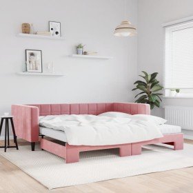 Sofá cama nido con colchón terciopelo rosa 100x200 cm Sofá cama nido con colchón terciopelo rosa 100x200 cm