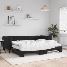 Sofá cama nido con colchón terciopelo negro 90x190 cm Sofá cama nido con colchón terciopelo negro 90x190 cm