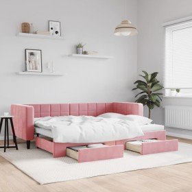 Sofá cama nido con cajones terciopelo rosa 80x200 cm en Camas y somieres | Comprar online en Foro24