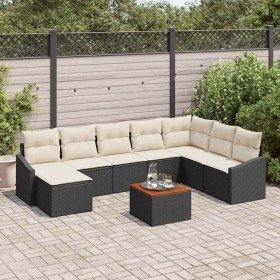 Conjunto de sofá de jardín con cojín 9 pcs Negro Poliratán