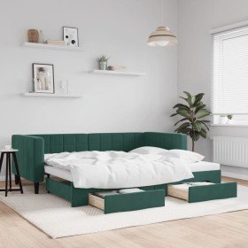 Sofá cama nido con cajones terciopelo verde oscuro 90x200 cm Sofá cama nido con cajones terciopelo verde oscuro 90x200 cm