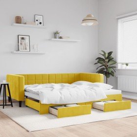 Sofá cama nido con cajones terciopelo amarillo 90x200 cm Sofá cama nido con cajones terciopelo amarillo 90x200 cm