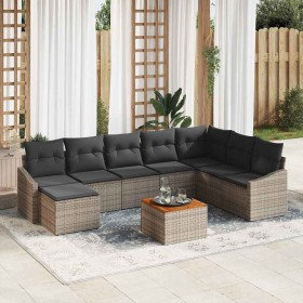 Conjunto de sofá de jardín con cojín 9 pcs Gris Poliratán