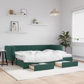 Sofá cama nido con cajones terciopelo verde oscuro 80x200 cm Sofá cama nido con cajones terciopelo verde oscuro 80x200 cm