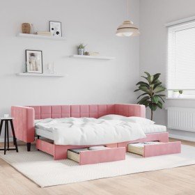 Sofá cama nido con cajones terciopelo rosa 80x200 cm Sofá cama nido con cajones terciopelo rosa 80x200 cm