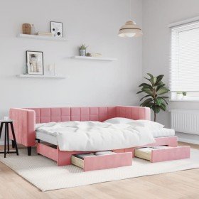 Sofá cama nido con cajones terciopelo rosa 90x200 cm Sofá cama nido con cajones terciopelo rosa 90x200 cm
