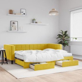 Sofá cama nido con cajones terciopelo amarillo 90x200 cm Sofá cama nido con cajones terciopelo amarillo 90x200 cm