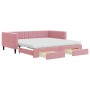Sofá cama nido con cajones terciopelo rosa 100x200 cm