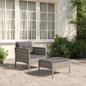 Set de muebles de jardín 2 pzas cojines ratán sintético gris