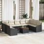 Conjunto de sofá de jardín con cojín 10 pcs Negro Poliratán