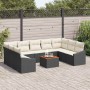 Conjunto de sofá de jardín con cojín 10 pcs Negro Poliratán