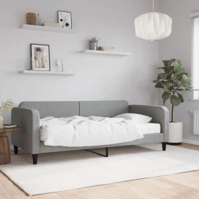 Sofá cama con colchón tela gris claro 90x190 cm Sofá cama con colchón tela gris claro 90x190 cm