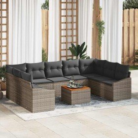 Conjunto de sofá de jardín con cojín 10 pcs Gris Poliratán