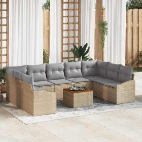 Conjunto de sofá de jardín con cojín 10 pcs Beige Poliratán